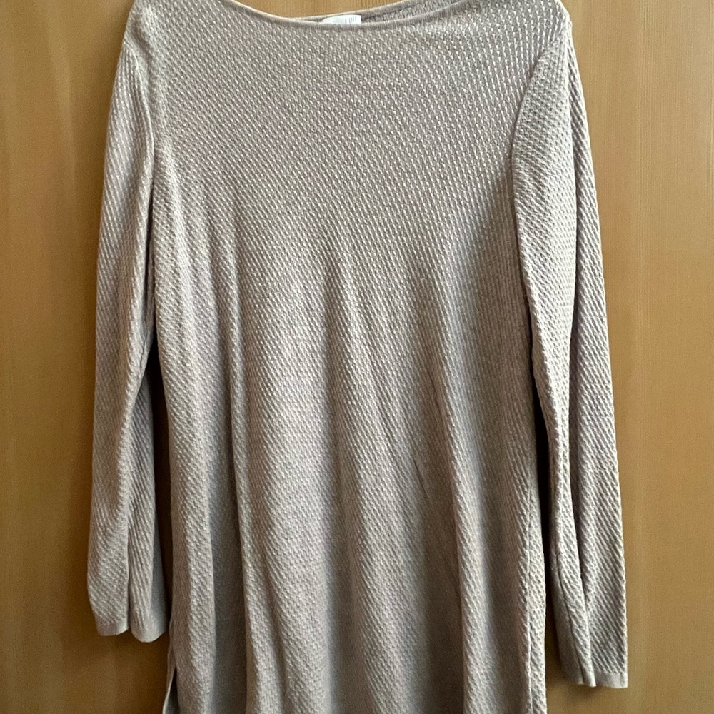 J. Jill Taupe Textured Waffle Knit Oatmeal Neutral Tunic